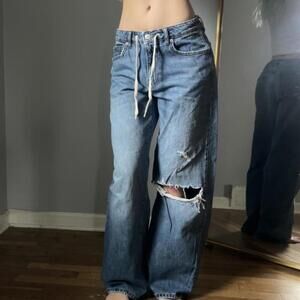 drawstring waist distressed jeans